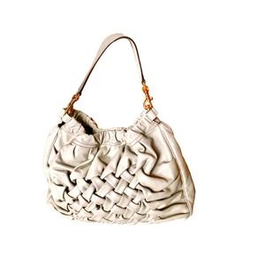 Escada taupe woven leather handbag